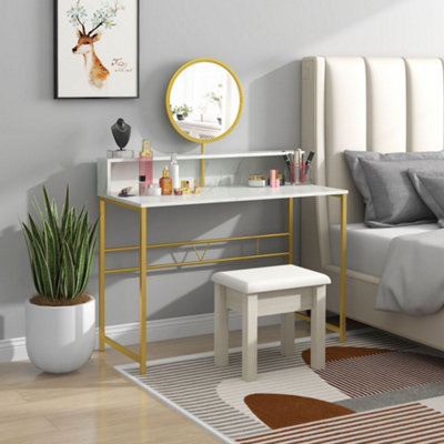 HOMCOM Dressing Table Vanity Makeup Desk W Faux Marble and Steel Frame White