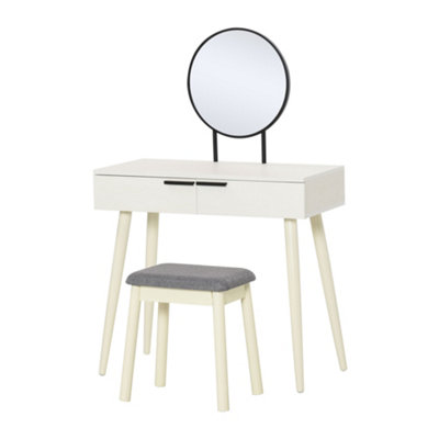 HOMCOM Dressing Table Vanity Set Make Up Desk with Mirror & Stool White