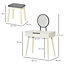 HOMCOM Dressing Table Vanity Set Make Up Desk with Round Mirror & Stool White