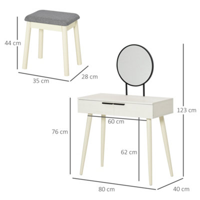 HOMCOM Dressing Table Vanity Set Make Up Desk with Round Mirror & Stool White