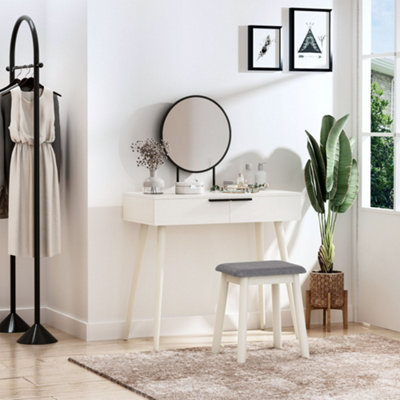 HOMCOM Dressing Table Vanity Set Make Up Desk with Round Mirror & Stool White