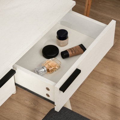 HOMCOM Dressing Table Vanity Set Make Up Desk with Round Mirror & Stool White