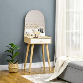 HOMCOM Dressing Table with Big Mirror, Makeup Desk with Drawer, Natural