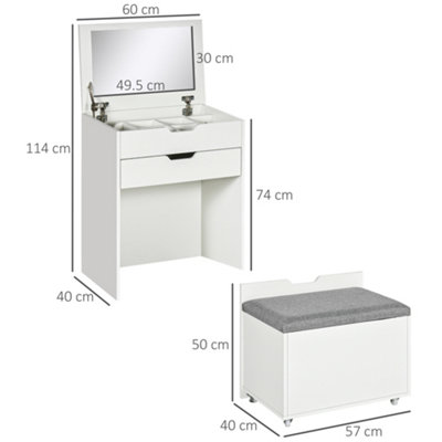 HOMCOM Dressing Table with Mirror and Stool, Vanity Table with Storage, White