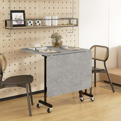 HOMCOM Drop Leaf Table On Wheels – Space-Saving Folding Dining Table For Kitchen, Nature Wood