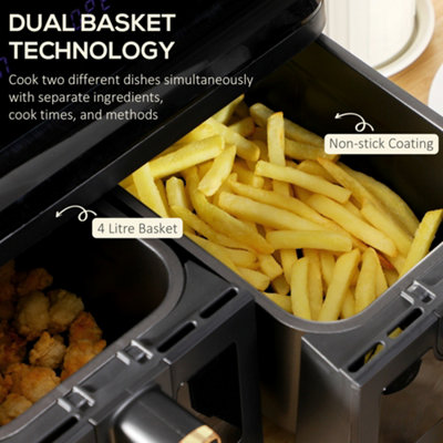 HOMCOM Dual Air Fryer 8L Family Size w/ 2 Basket 8 Presets Cookbook Timer 2500W