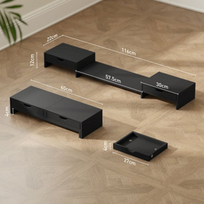 HOMCOM Dual Monitor Stand Riser with Adjustable Length and Angle, Black