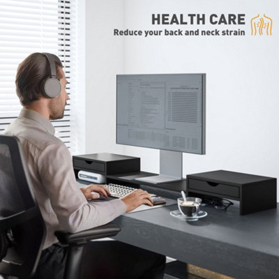 HOMCOM Dual Monitor Stand Riser with Adjustable Length and Angle, Black