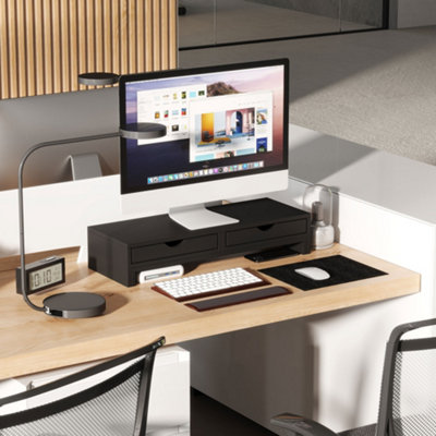 HOMCOM Dual Monitor Stand Riser with Adjustable Length and Angle, Black