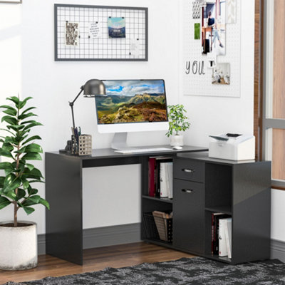 HOMCOM Dual-use Adjustable Large L-Shaped Computer Desk Laptop Workstation