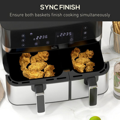 HOMCOM Dual Zone Air Fryer 8.5L Double Air Fryer with SYNCFinish 2700W
