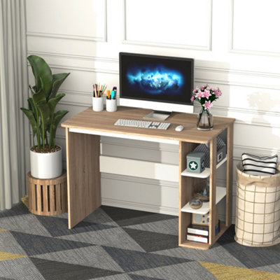 HOMCOM Duo Work Desk & 3-Tier Side Shelves Wide Table Sturdy Frame 2-In ...