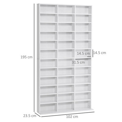 HOMCOM DVD CD Media Storage Cabinet Racks Wooden Shelf, 102 x 195 cm, White