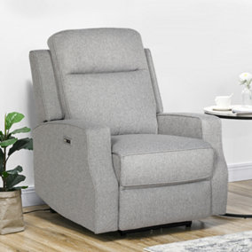 HOMCOM Electric Armchair, Fabric Recliner Chair with USB Port, Grey