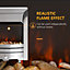 HOMCOM Electric Fireplace Stainless Steel 2KW Heater LED Fire Flame Silver