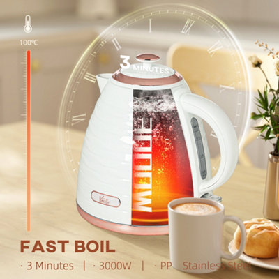 HOMCOM Electric Kettle, Fast Boil, 1.7L, 3kW, Swivel, White Ripple