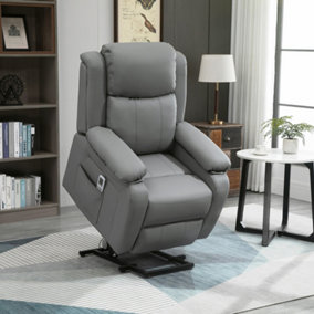 HOMCOM Electric Power Lift Recliner Chair Vibration Massage Sofa Lounge with Remote Control & Side Pocket, Grey