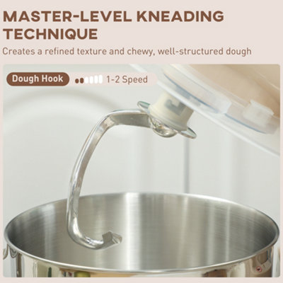 HOMCOM Electric Stand Mixer, 4.5L Food Mixer with Dough Hook, Whisk, Beige