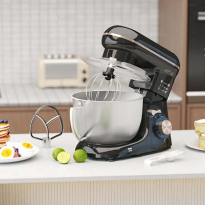 HOMCOM Electric Stand Mixer, 4.5L Food Mixer with Dough Hook, Whisk, Black