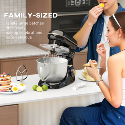 HOMCOM Electric Stand Mixer, 4.5L Food Mixer with Dough Hook, Whisk, Black