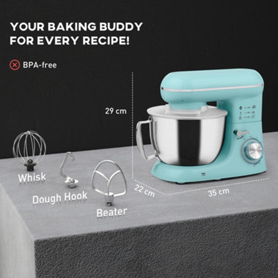 HOMCOM Electric Stand Mixer, 4.5L Food Mixer with Dough Hook, Whisk, Blue