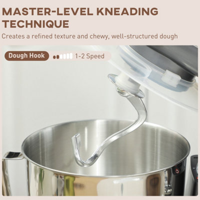 HOMCOM Electric Stand Mixer, 4.5L Food Mixer with Dough Hook, Whisk, Silver