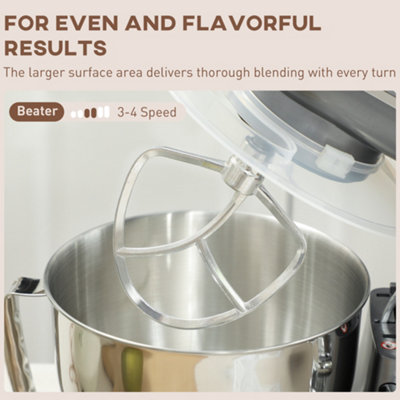 HOMCOM Electric Stand Mixer, 4.5L Food Mixer with Dough Hook, Whisk, Silver