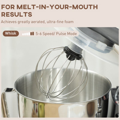 HOMCOM Electric Stand Mixer, 4.5L Food Mixer with Dough Hook, Whisk, Silver