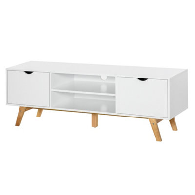 HOMCOM Elegant TV Stand Storage Cabinet Unit w/ Wood Legs 2 Cupboards 2 Shelves