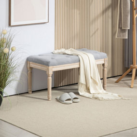 HOMCOM End of Bed Bench Tufted Upholstered Foot Stool, Light Grey