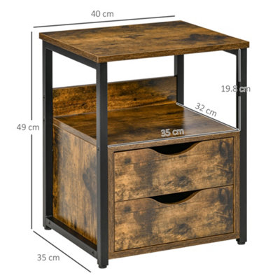 HOMCOM End Table Bedside Desk Slim Storage Cabinet with Shelf Rustic Brown