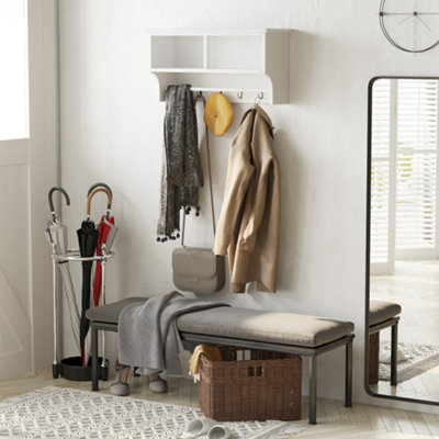 White Wall Mounted Coat Rack with 4-Hooks Storage Shelf