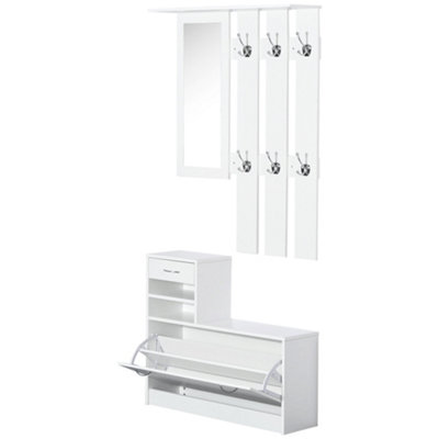 HOMCOM Entryway Organizer Shoe Storage Space Saving Mirror Chest Wardrobe Drawer