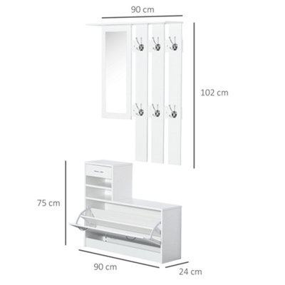HOMCOM Entryway Organizer Shoe Storage Space Saving Mirror Chest Wardrobe Drawer