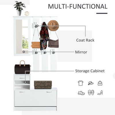 HOMCOM Entryway Organizer Shoe Storage Space Saving Mirror Chest Wardrobe Drawer