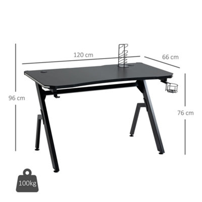 HOMCOM Ergonomic Gaming Desk with Hook Cup Holder LED & Cable Management, Black