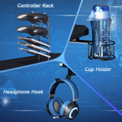 HOMCOM Ergonomic Gaming Desk with Hook Cup Holder LED & Cable Management, Black