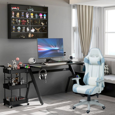 HOMCOM Ergonomic Gaming Desk with Hook Cup Holder LED & Cable Management, Black
