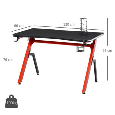 HOMCOM Ergonomic Gaming Desk with Hook Cup Holder LED & Cable Management, Red