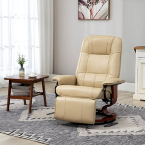HOMCOM Ergonomic Office Recliner Sofa Chair PU Leather Armchair Lounger Cream