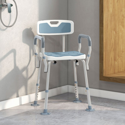 HOMCOM EVA Padded Shower Stool with Arms 4 Suction Foot Pads, Light Blue
