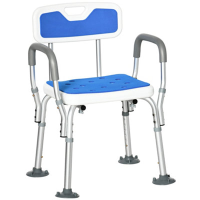 HOMCOM EVA Padded Shower Stool with Arms and Back, 4 Suction Foot Pads Blue