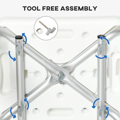 HOMCOM EVA Padded Shower Stool with Arms and Back, 4 Suction Foot Pads Blue