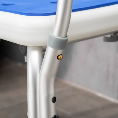 HOMCOM EVA Padded Shower Stool with Arms and Back, 4 Suction Foot Pads Blue