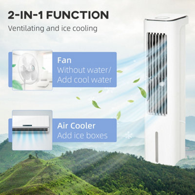 HOMCOM Evaporative Air Cooler, 5L Water Tank Oscillating Ice Cooling Fan with 3 Modes, 3 Speeds, Timer, and Oscillation, White