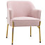 HOMCOM Fabric Armchair, Modern Accent Chair with Metal Legs for Living Room, Bedroom, Home Office, Pink