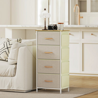 HOMCOM Fabric Chest of Drawers, 4 Drawer Dresser for Bedroom, Beige
