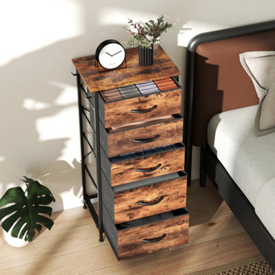 HOMCOM Fabric Chest of Drawers, 5 Drawer Dresser for Bedroom, Rustic Brown