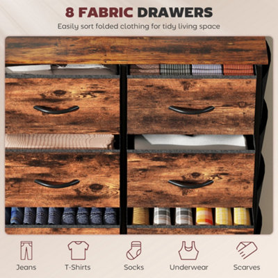 HOMCOM Fabric Chest of Drawers, 8 Drawer Dresser for Bedroom, Rustic Brown