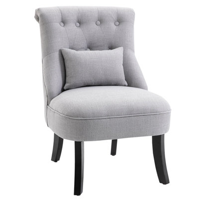 HOMCOM Fabric Single Sofa Armchair Upholstered w/Pillow Wood Leg Livingroom Grey